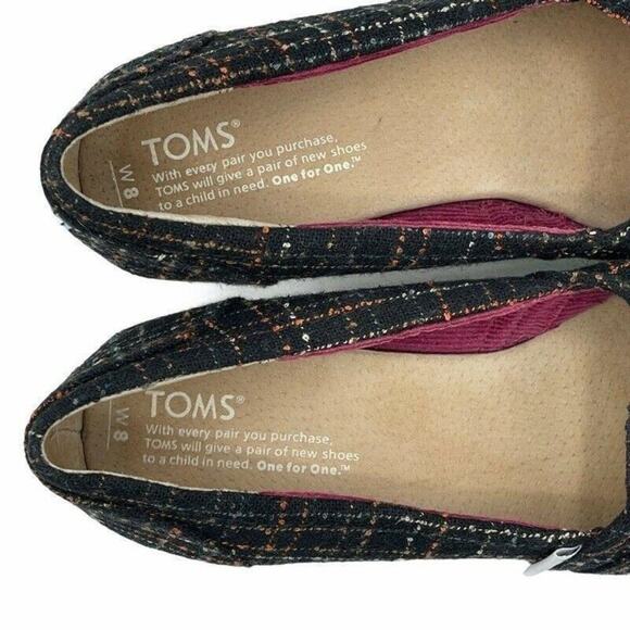 Toms Emma Classic Pump Wedge Heels Shoes Multicolor Plaid Slip On 8 M - Picture 3 of 9
